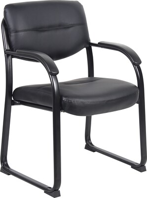 Boss Leather Sled Base Side Chair with Arms, Black (9519)