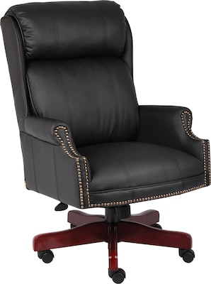 Photo 1 of Boss Traditional High Back CaressoftPlus Chair W/Mahogany Base, Black (B980-CP)