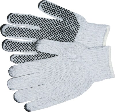 Memphis Gloves® 1 Side Dot String Knit Gloves, PVC, Knit-Wrist Cuff, L Size, Natural, 12 PRS