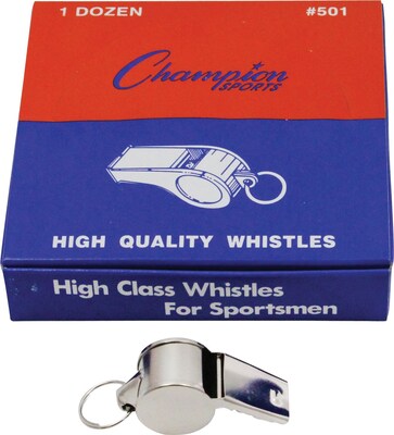 Champion Sports Metal Whistle, Silver, 12/Pack (CHS501)