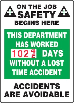 ACCUFORM SIGNS® Turn-A-Day Scoreboard, THIS DEPT. HAS WORKED # DAYS W/OUT ACCIDENT, 36x24, Plastic (MSCBDD14)