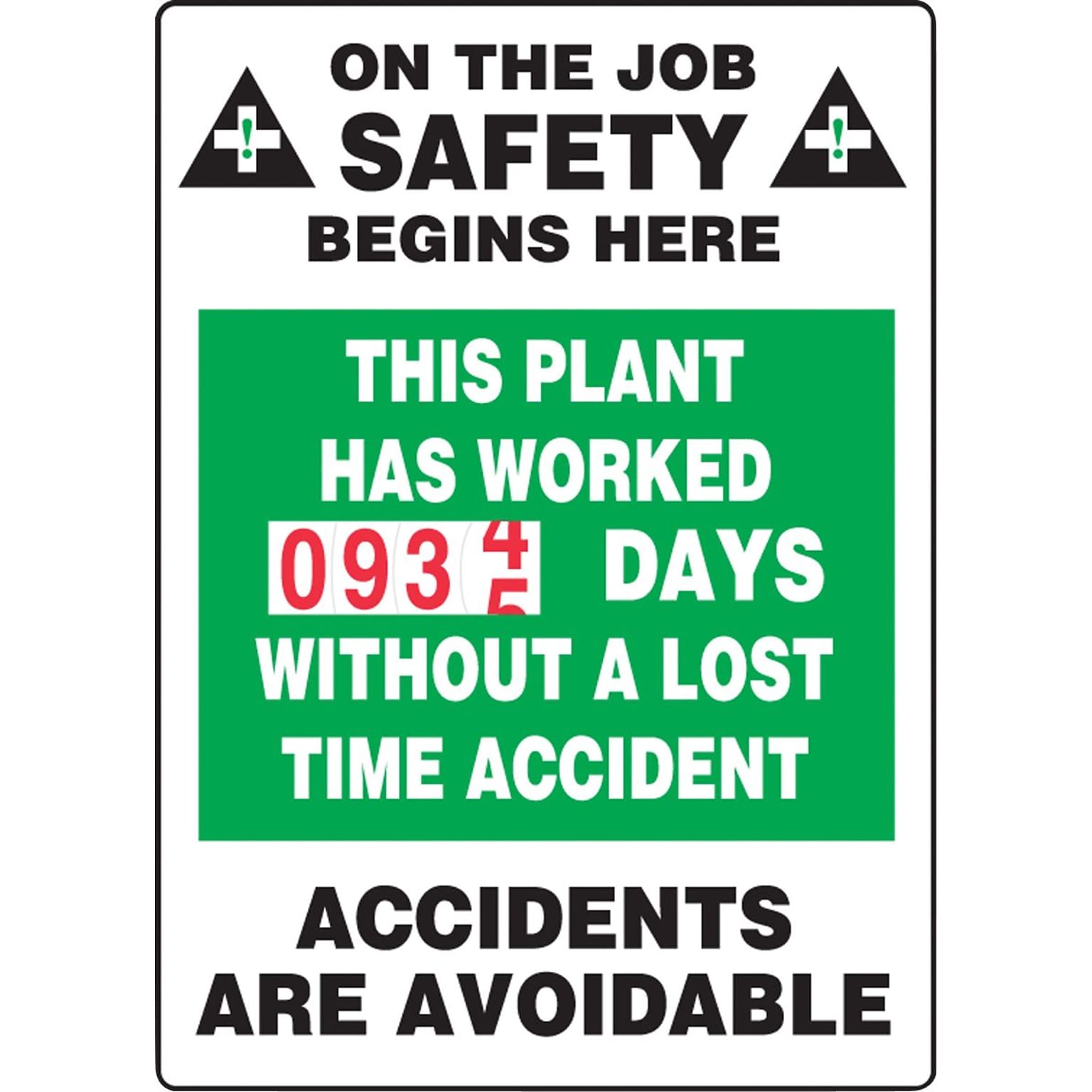 Accuform Turn-A-Day Scoreboard, THIS PLANT HAS WORKED # DAYS W/OUT ACCIDENT, 36x24, Plastic (MSCBDD13)