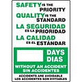 ACCUFORM SIGNS® Bilingual Write-A-Day; SAFETY IS PRIORITY, QUALITY STANDARD # DAYS, 28x20 Plastic