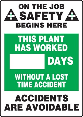 Accuform Write-A-Day Scoreboard, PLANT WORKED # DAYS W/OUT LOST TIME ACCIDENT 20x14 Plastic (MSR122PL)