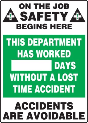 Accuform Write-A-Day Scoreboard, DEPT WORKED # DAYS W/OUT LOST TIME ACCIDENT 20x14 Aluminum (MSR120AL)