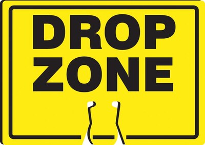 Accuform Traffic Cone Top Warning Sign, DROP ZONE, 10 x 14, Plastic (FBC720)