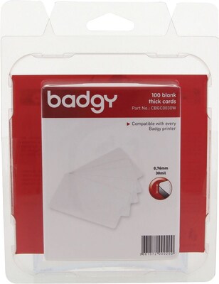 Badgy CR-80 Thick and Blank PVC Cards, White, 100/Pack (CBGC0030W)