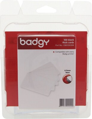 Badgy Thick and Blank PCV Cards, White, 100/Pack (CBGC0030W)