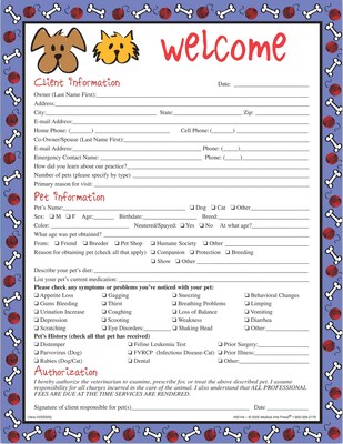 Medical Arts Press® Welcome/Registration Forms/Dog and Cat Cartoon/Welcome