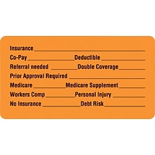 Medical Arts Press® Insurance Chart File Medical Labels, Insurance Information, Fl Orange, 1-3/4x3-1