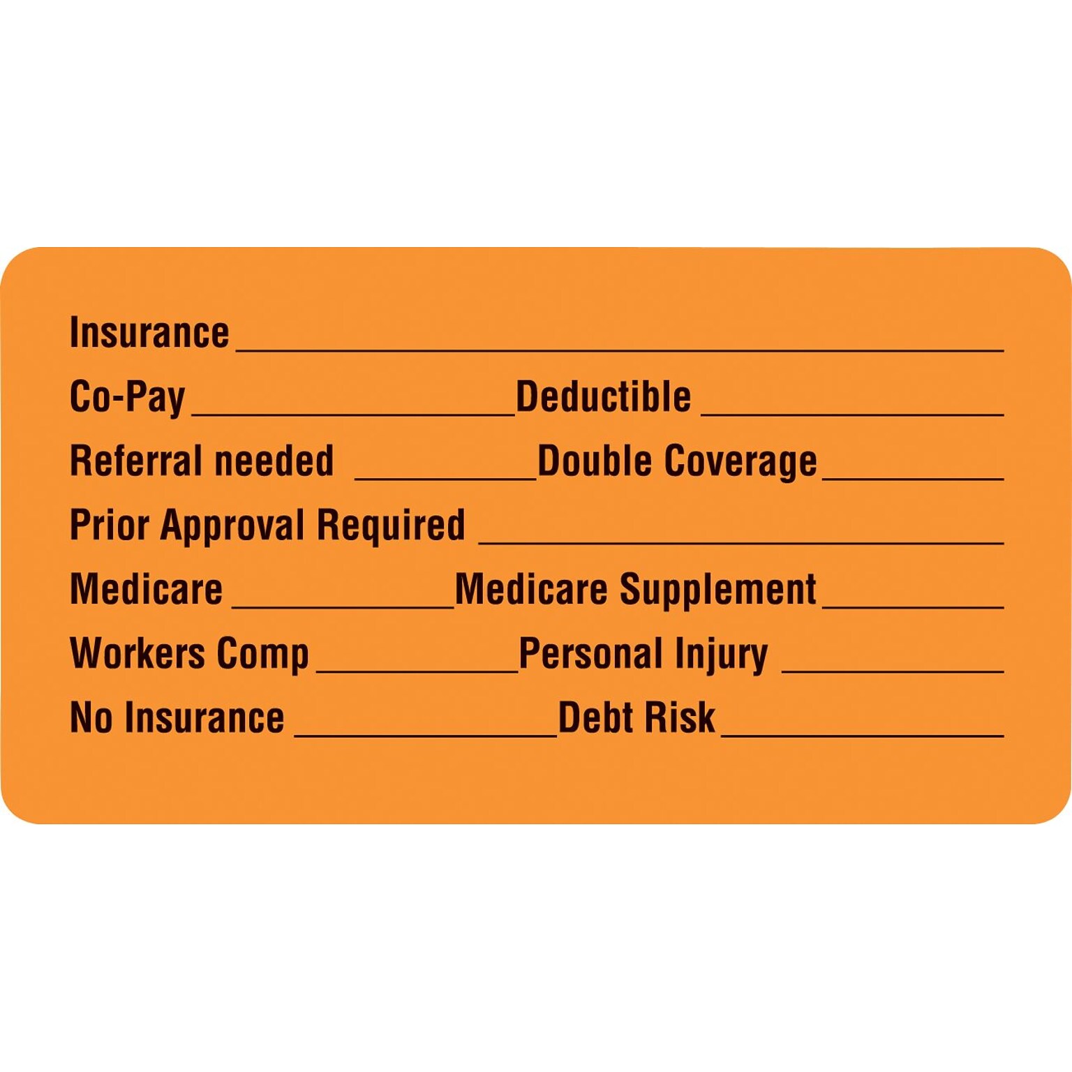 Insurance Chart File Medical Labels, Insurance Information, Fl Orange, 1-3/4x3-1/4, 500 Labels
