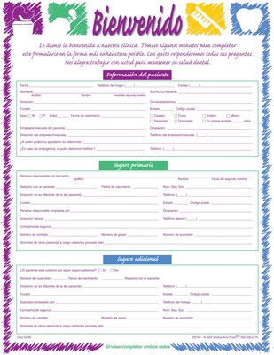 Medical Arts Press® Registration Forms without Updates Section; Dental Sketch, Spanish