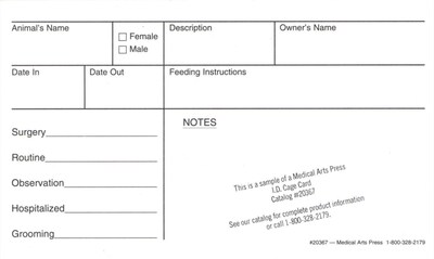 Medical Arts Press® Vet Cage Card, Pets Visit Information At-a-glance, 3x5