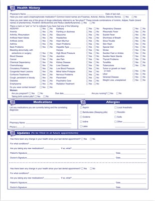Medical Arts Press Dental Registration and History Form, 250/Pack (20605)