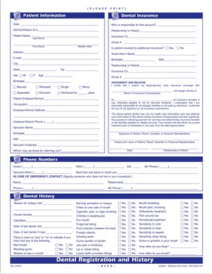 Medical Arts Press® Dental Registration and History Form