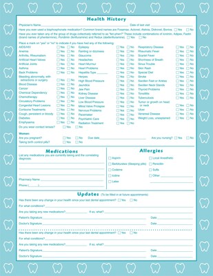 Medical Arts Press® Dental Registration and History Form; Tooth Border, 250 Sheets/Pack (20596)