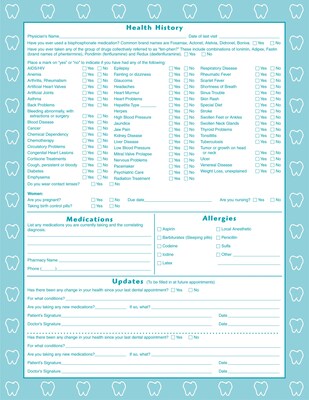 Medical Arts Press® Dental Registration and History Form; Tooth Border