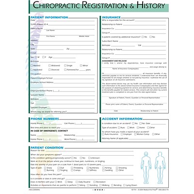 Medical Arts Press® Chiropractic Registration and History Form