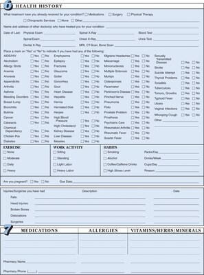 Chiropractic Registration and History Form without Updates, Sky Blue