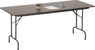 Correll® 30"D x 72"L Folding table; Walnut Melamine Laminate Top