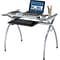 Techni Mobili Glass Top Computer Desk With Pull-Out Keyboard Panel, Clear