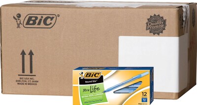 BIC Round Stic Xtra Precision Ballpoint Pens, Fine Point, Blue Ink, 432/Carton (GSF11BLUCT)