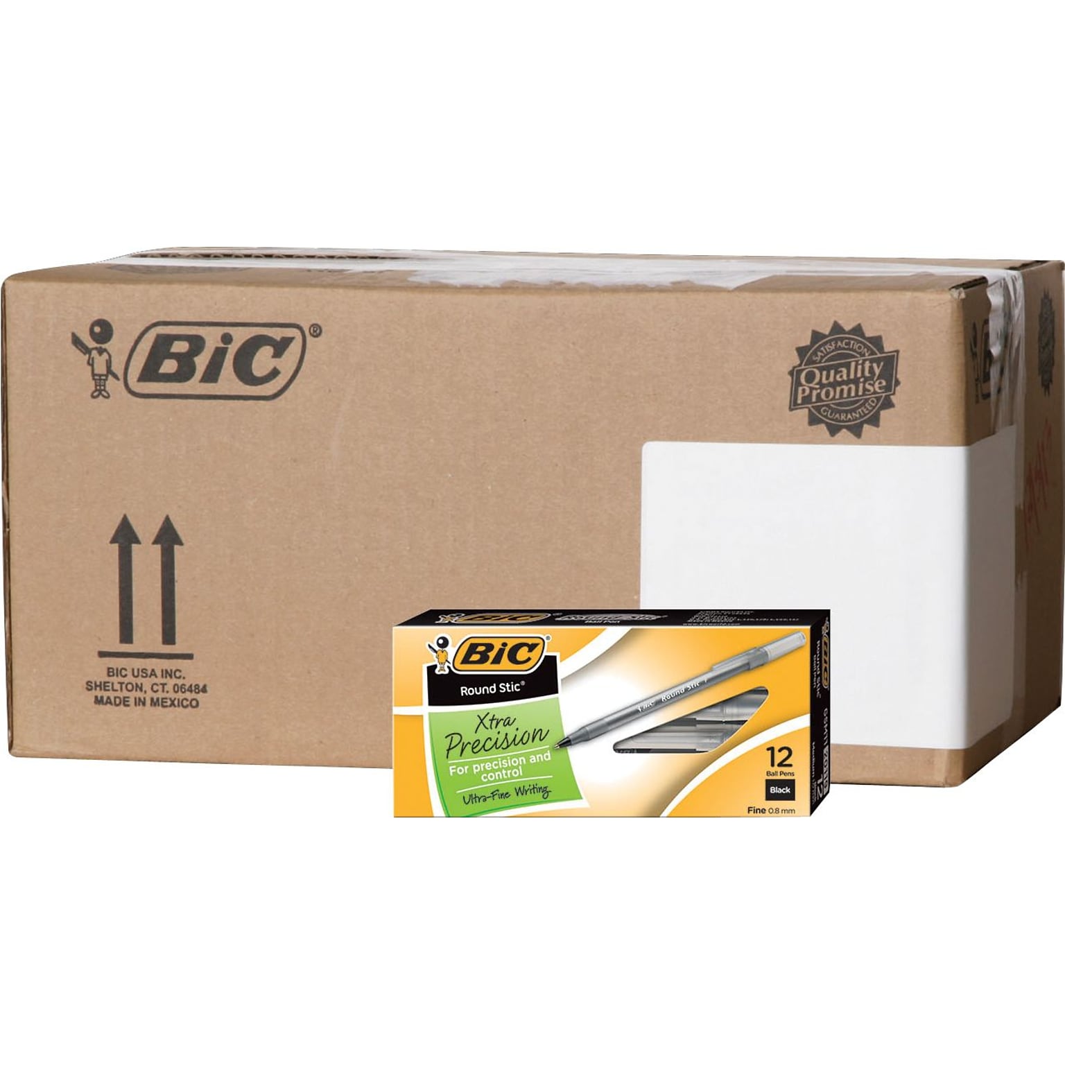 BIC Round Stic Xtra Precision Ballpoint Pens, Fine Point, Black, 432/Carton (GSF11BLKCT)