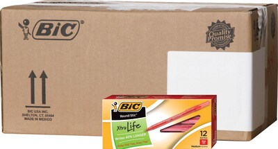 BIC® Round Stic® Xtra Life Ballpoint Pens, Medium Point, Red, 432/Carton (GSM11REDCT)