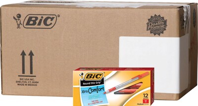 BIC Round Stic Xtra Comfort Ballpoint Pens, Medium Point, Red Ink, 432/Carton (GSMG11REDCT)