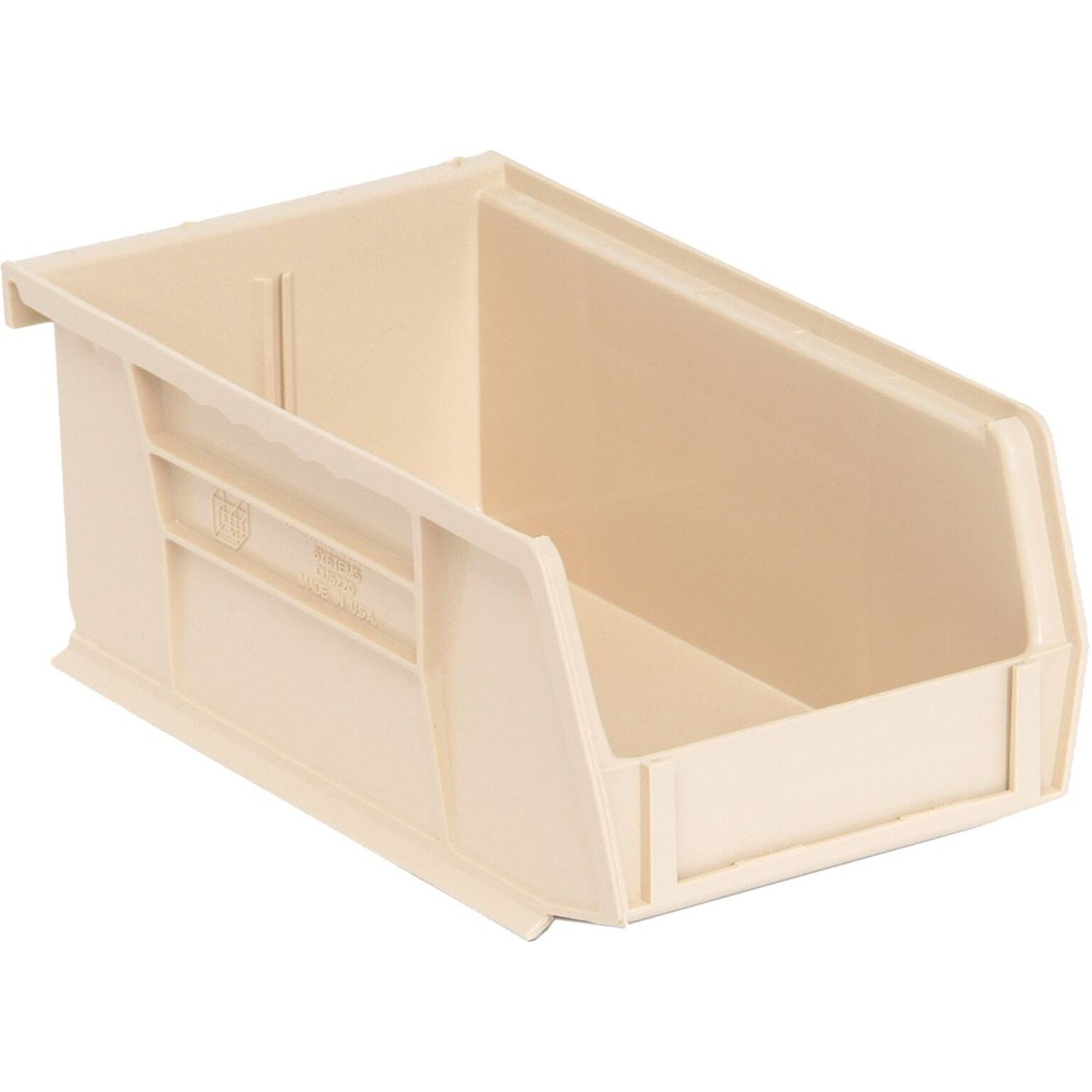 Quantum Storage Systems 7-3/8 x 4-1/8 x 3Ultra Series Stack and Hang Bins, Ivory, 24/Carton (QUS220IVCS)