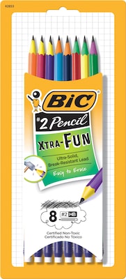 BIC Xtra Fun Presharpened Wooden Pencils, No. 2 Hard Lead, Assorted Two-Tone Barrel Colors, 8/Pack (PGEP81-BLK)