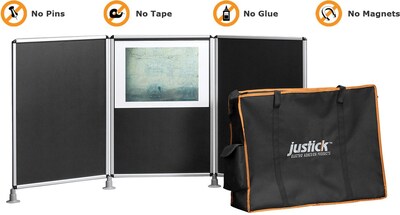 Justick Electro-Adhesion Three-Panel Display, 36 x 72, Black (JX605-S)