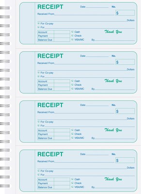 Medical Arts Press®  Carbonless Receipt Books 4-Up, Blue/Green