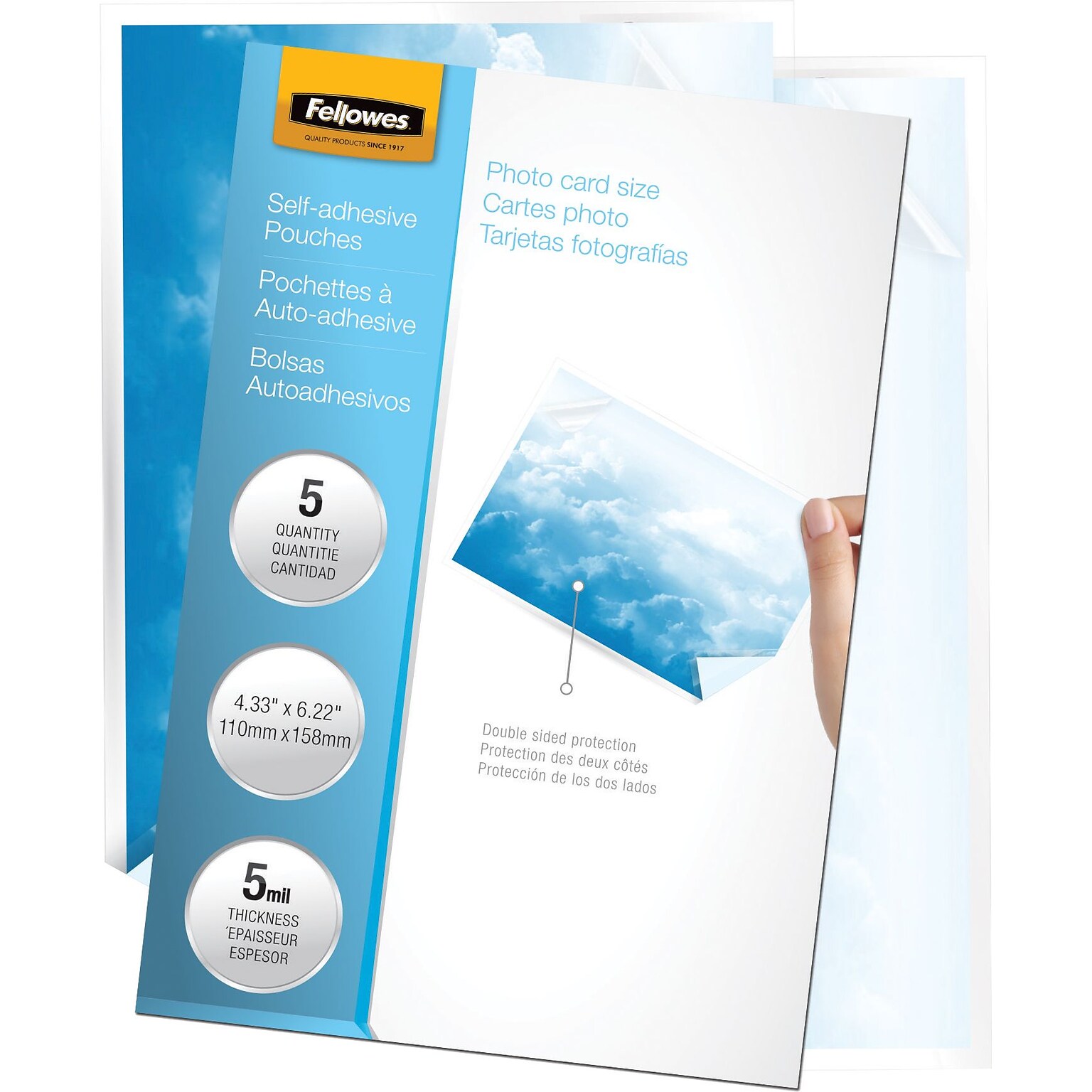 Fellowes Self Sealing Laminating Pouches, Photo, 5 Mil, 5/Pack (5220401)