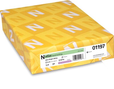 ATLAS 25% Cotton Bond, 8 1/2" x 11", 24 lb., Imaging Paper, Ultra Bright White, 500/Ream