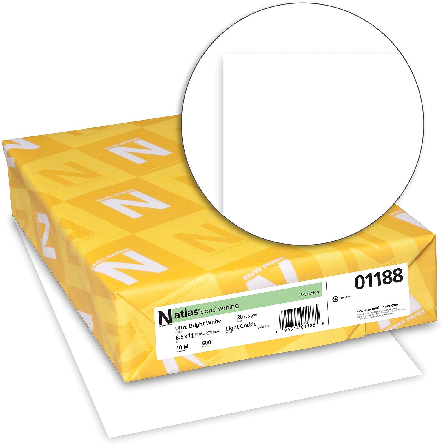 Neenah Paper Atlas 8.5 x 11 Bond Paper, 20 lb., Ultra Bright White, 500/Ream (01188)