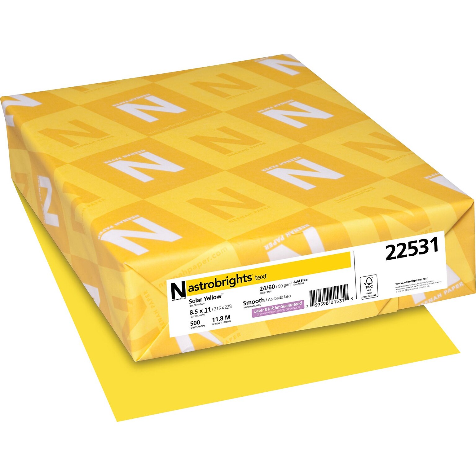 Astrobrights Colored Paper, 24 lbs., 8.5 x 11, Solar Yellow, 500 Sheets/Ream (22531)