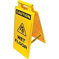 Cortina Lamba Safety Floor Sign, Folding, Caution Wet Floor, 2X4, Yellow