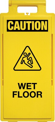 Cortina Lamba Safety Floor Sign, Folding, Caution Wet Floor W/Man Pictorial, 2X4, Yellow