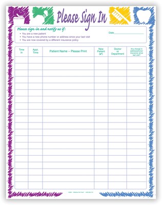 Medical Arts Press® Traditional Sign-In Sheets; Scribble Border, 100 Sheets/Pad, 5 Pads/Pack