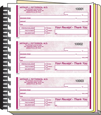 3-On-A-Page Receipt Books; 2-Part