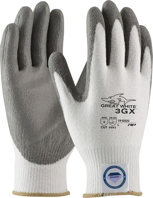 PIP Great White Dyneema Diamond/Lycra 3GX Cut-Resistant Polyurethane Coated Gloves, Medium, White/Gray (19-D322/M)
