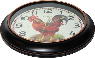Infinity Instruments 12" Silent Sweep Second Hand Rooster Dial Wall Clock, Rotterdam
