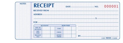 Rediform Money Receipts Collection Forms, Carbonless, 3 Parts, 2 3/4" x 7" (8L802)