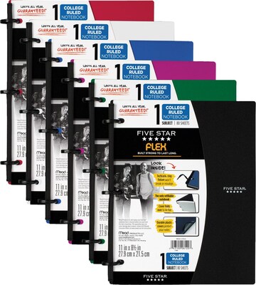 Mead Five Star Flex 1-Subject Hybrid Notebook Binder, 8 1/2 x 11, College Ruled, 80 Sheets, Assort