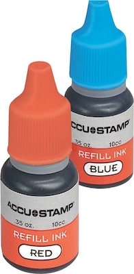 Accu-Stamp Ink Refills, Blue and Red Ink, 2/Bottles (032958)