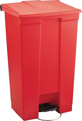 Rubbermaid® Step-on Waste Containers; Mobile, Red, 23 gallon capacity