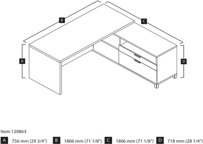 Bestar Pro-Linea L-Desk, White (120863-17)