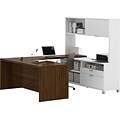Bestar® Pro-Linea U-Desk with Credenza and Hutch in White & Oak Barrel