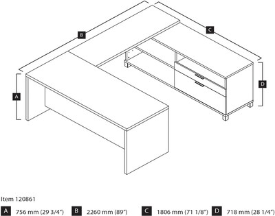 Bestar Pro-Linea 71" U-Desk, White (120861-17)